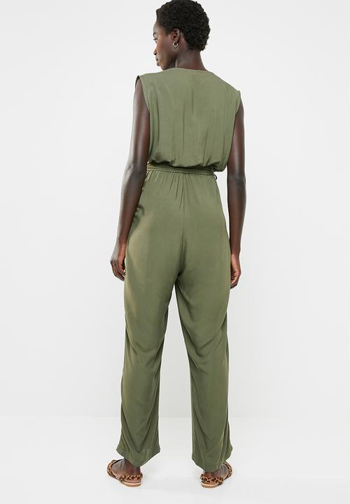 edit - Wrap-over sleeveless jumpsuit - olive