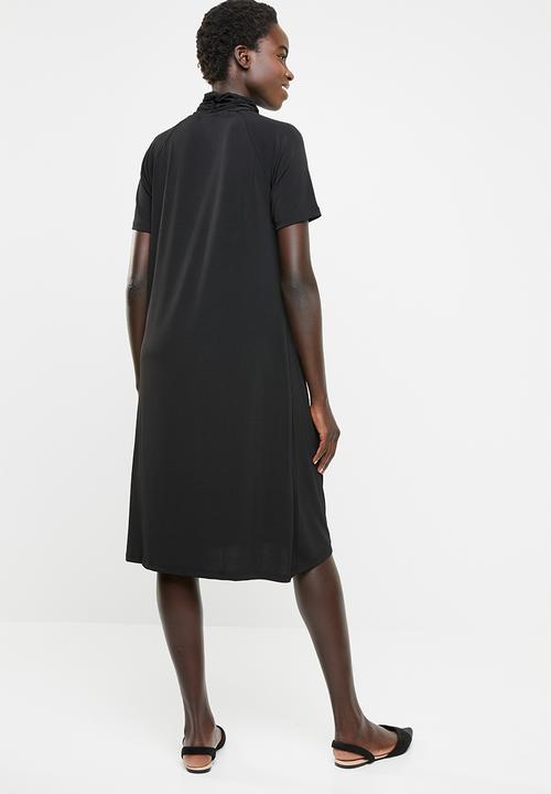 edit - Shift dress with drape neck detail - black