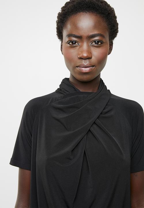 edit - Shift dress with drape neck detail - black