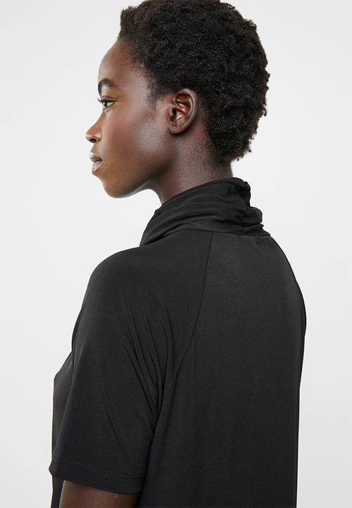 edit - Shift dress with drape neck detail - black