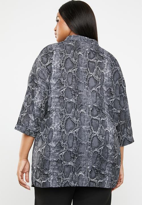 edit Plus - Henley collar blouse - grey 