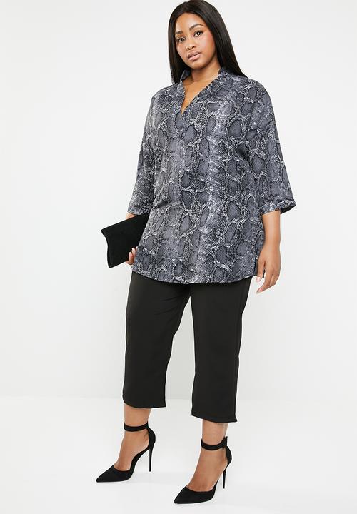 edit Plus - Henley collar blouse - grey 