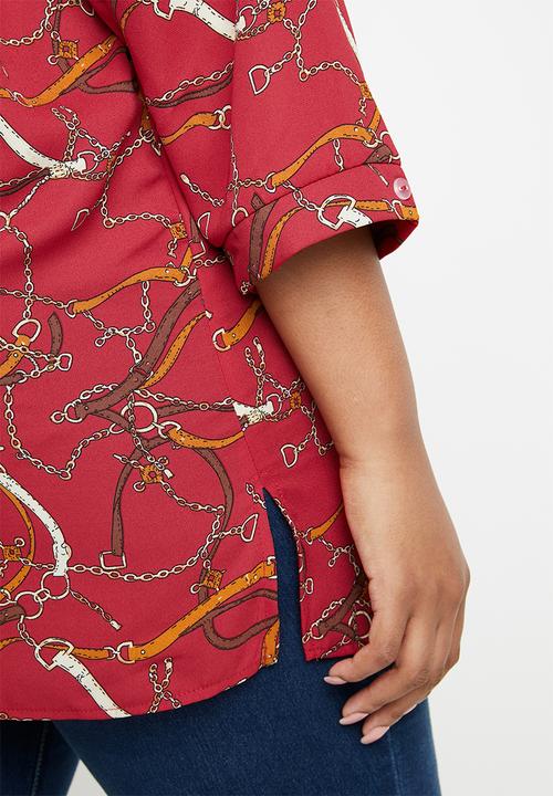 edit Plus - Henley collar blouse - red 