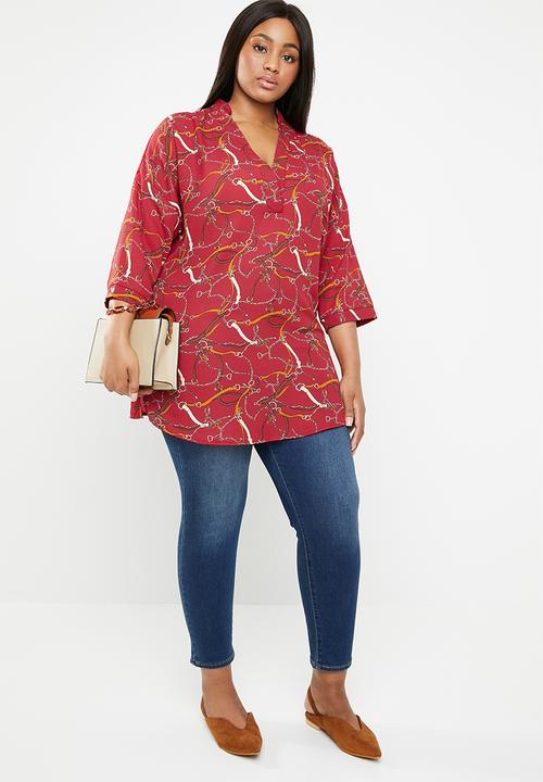 edit Plus - Henley collar blouse - red 