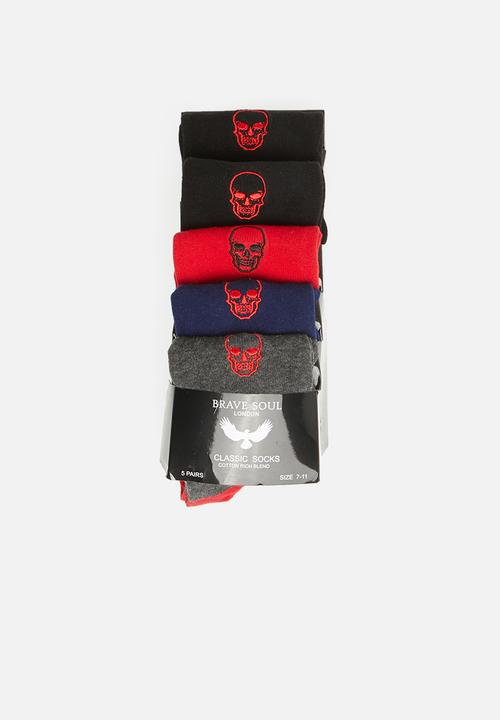 Brave Soul - Brave soul cranium socks 5pk- multi-colour