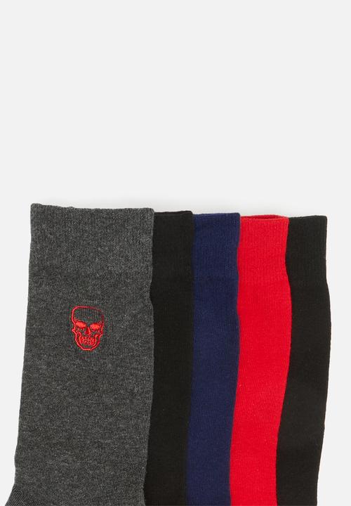 Brave Soul - Brave soul cranium socks 5pk- multi-colour