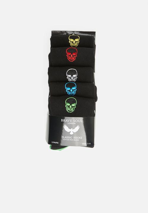Brave Soul - Brave soul skull socks 5pk - black