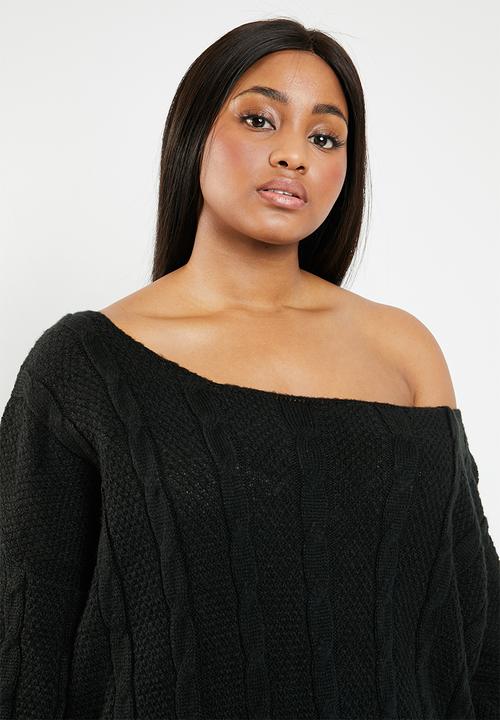 Missguided - Curve off shoulder knitted jumper - black