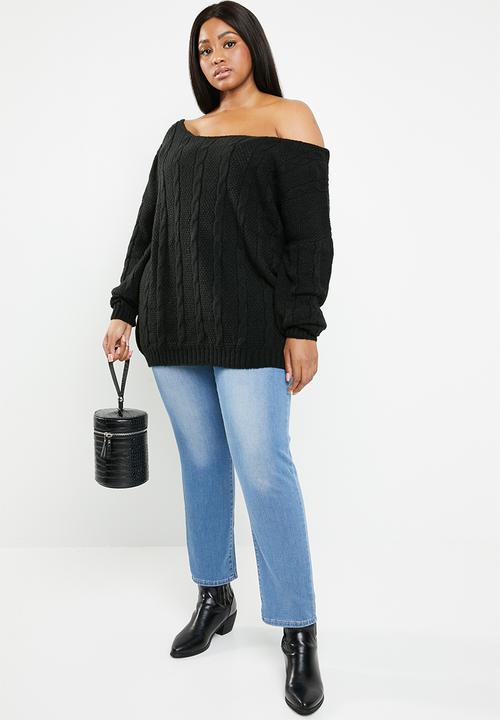 Missguided - Curve off shoulder knitted jumper - black