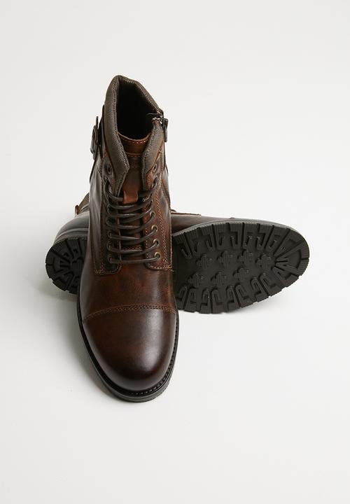 Jack & Jones - Albany leather military boot - brown