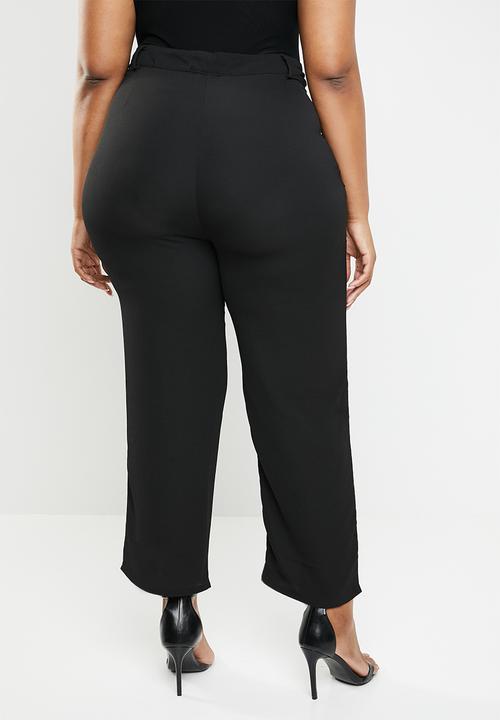 Brave Soul - Plus size cropped trouser with side ruffle detail - black