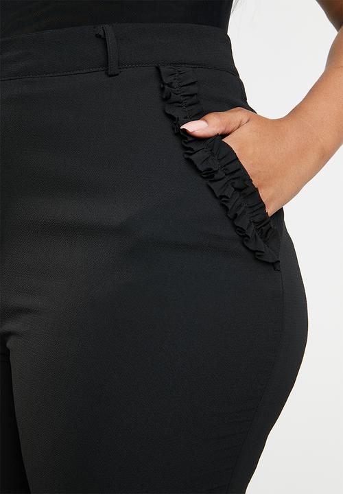 Brave Soul - Plus size cropped trouser with side ruffle detail - black