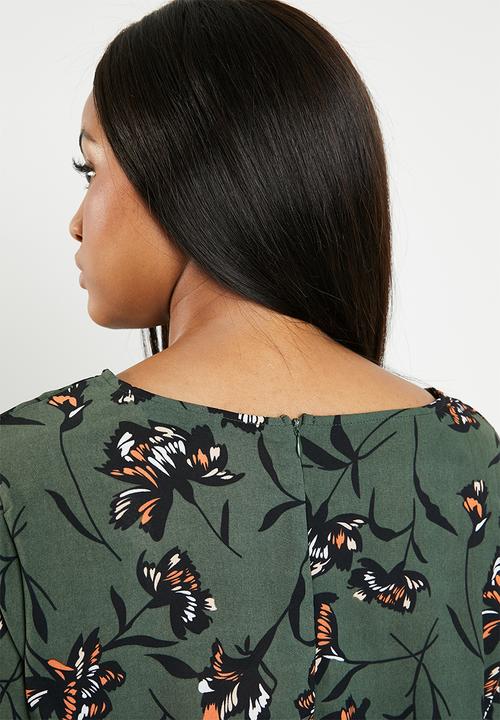 Brave Soul - Plus size asymmetric floral dress with bell sleeves - multi