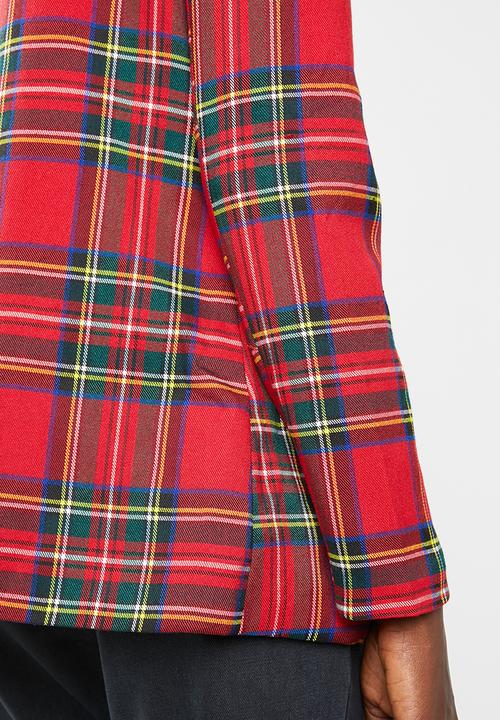 Missguided - Checked oversized blazer - red