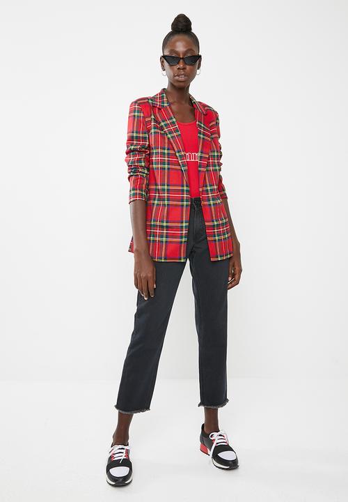 Missguided - Checked oversized blazer - red
