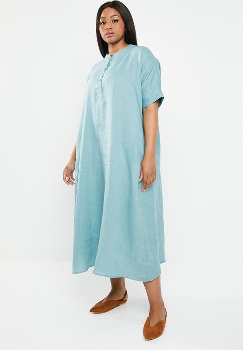 AMANDA LAIRD CHERRY - Lumka plus stripey kaftan with front tie - blue