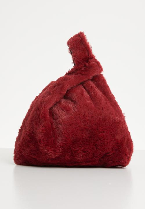 burgundy fur bag