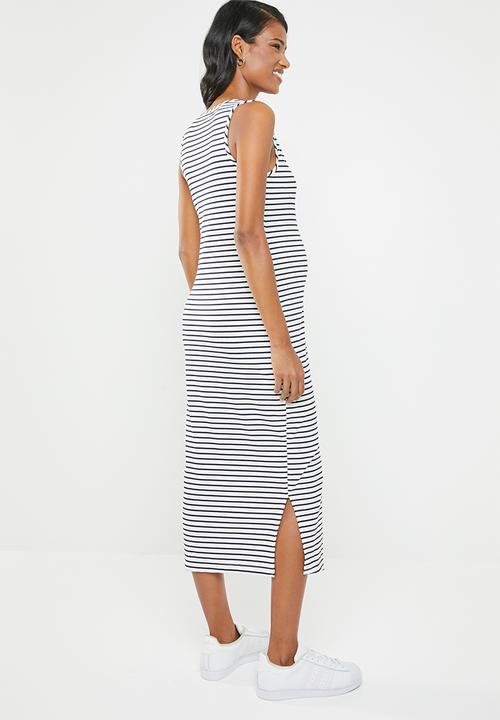 edit Maternity - Button down ribbed dress - navy & white