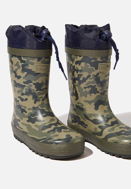 Cotton On - Classic golly camouflage boots - green & navy