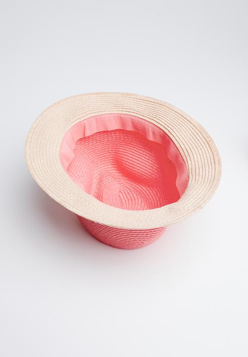 Pop Candy - Straw fedora with pom-pom detail - pink