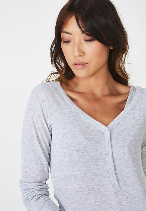 Cotton On - Rib henley long sleeve top - grey 