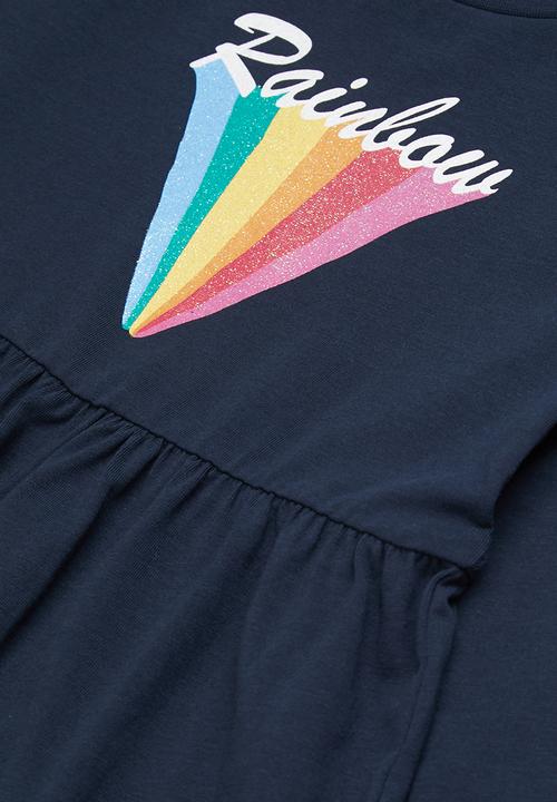 Name It - Frikke rainbow print long sleeve tunic - navy