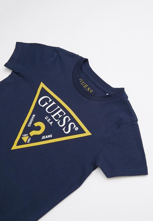 GUESS - Short sleeve  core triangle tee - navy & yellow