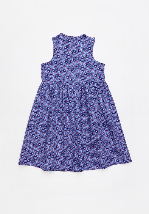 Pop Candy - Mesh insert geometric print dress - blue