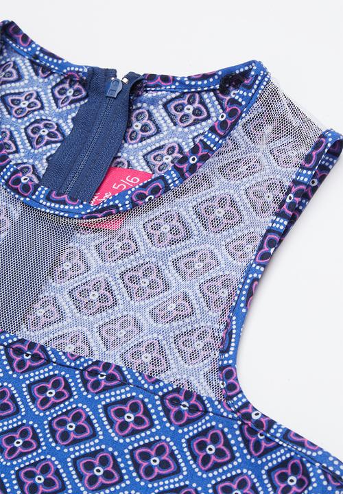 Pop Candy - Mesh insert geometric print dress - blue