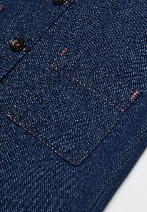 Pop Candy - Short sleeve button through denim dress - blue