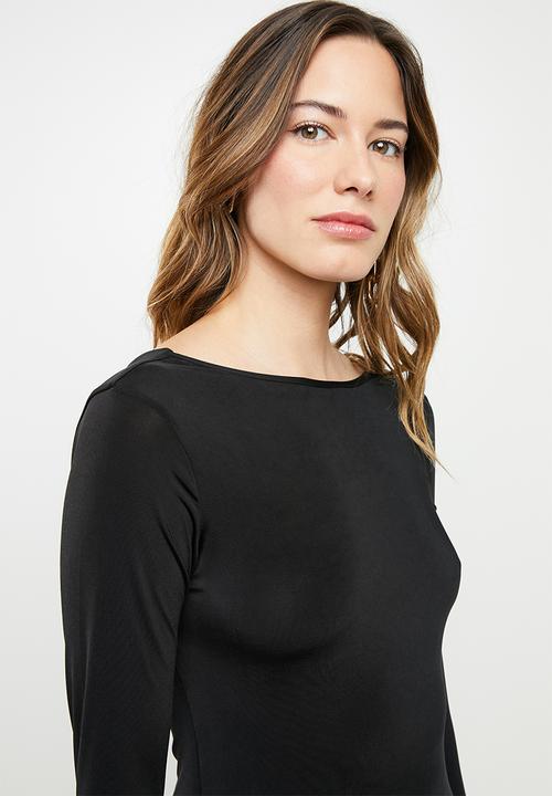 Missguided - Open back long sleeve mini dress black - black