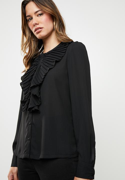 ONLY - Alicante pleat flounce blouse - black