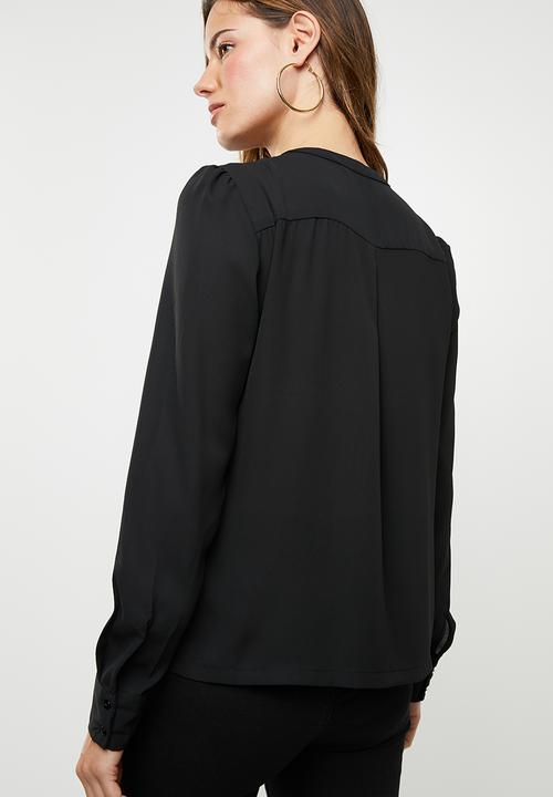 ONLY - Alicante pleat flounce blouse - black