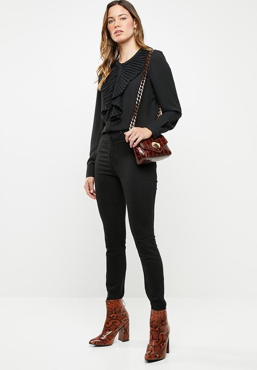 ONLY - Alicante pleat flounce blouse - black