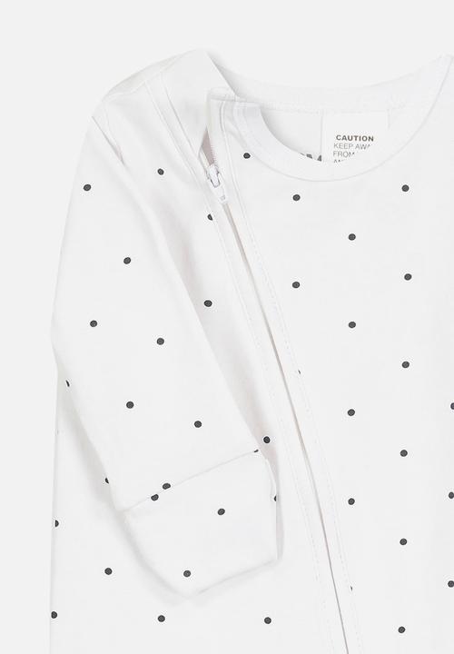 Cotton On - Mini zip through romper - white & black