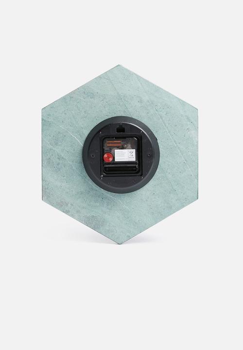 Present Time - Marble hexagon wall clock - green
