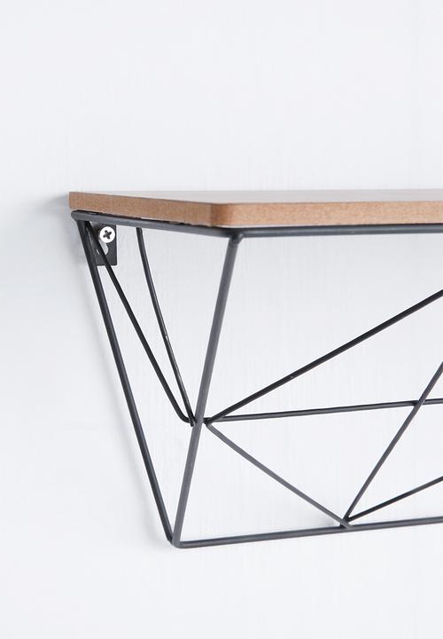 Present Time - Wooden shelf with iron raster - black
