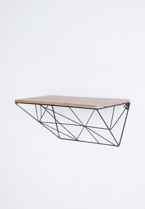 Present Time - Wooden shelf with iron raster - black