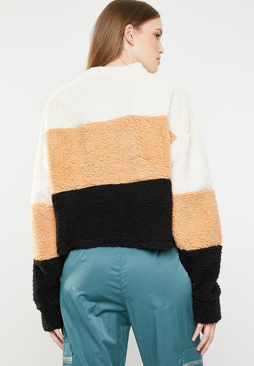 Missguided - Colour block borg crop sweat - multi