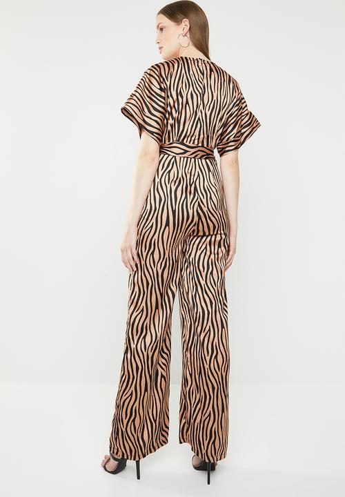 Missguided - Satin animal belted jumpsuit - bronze
