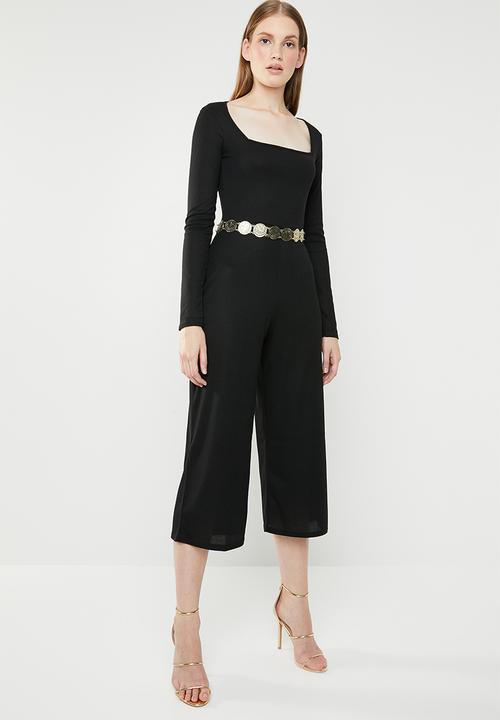 Missguided - Square neck rib culotte jumpsuit - black