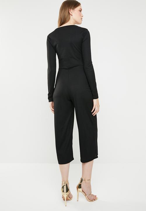 Missguided - Square neck rib culotte jumpsuit - black