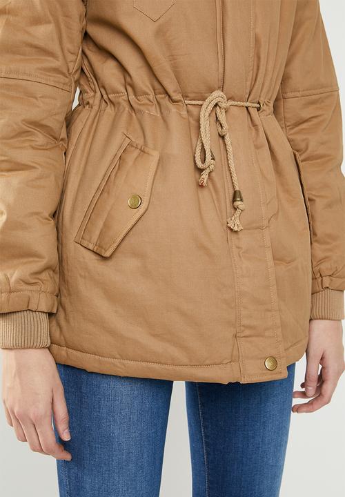 Revenge - Drawstring jacket with faux fur collar - brown