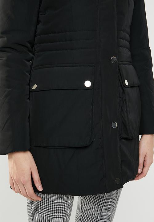 Revenge - Puffer coat with faux fur hood - black
