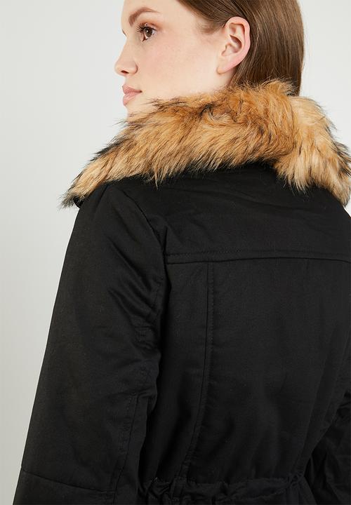 Revenge - Drawstring jacket with faux fur collar - black
