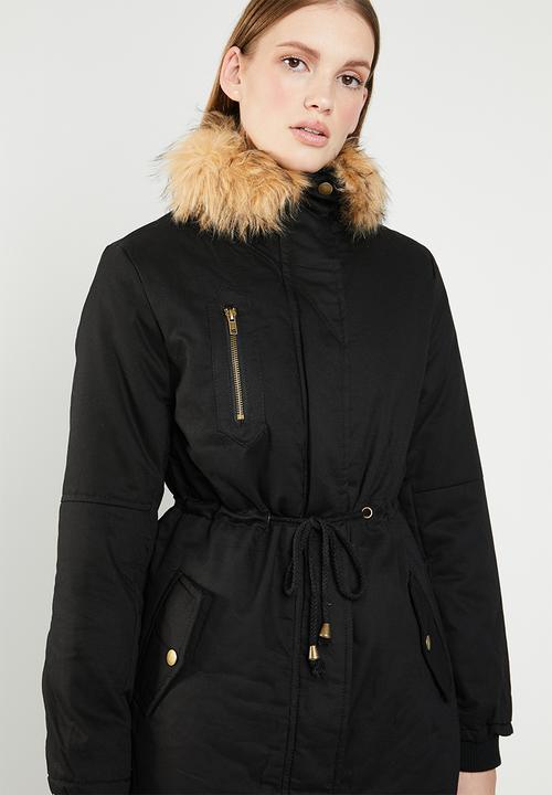 Revenge - Drawstring jacket with faux fur collar - black
