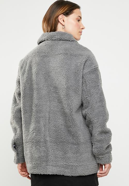 Missguided - Oversized zip through borg jacket - grey