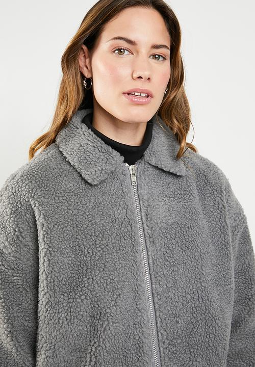 Missguided - Oversized zip through borg jacket - grey