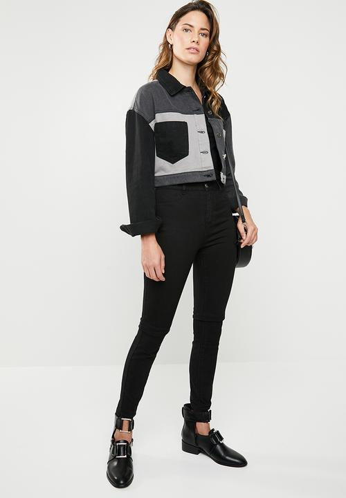 Missguided - Colour block patchwork denim jacket - black