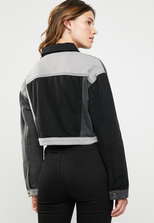 Missguided - Colour block patchwork denim jacket - black